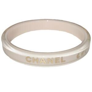 AUTH CHANEL Coco Mademoiselle Logo Gold Inclusion Lucite Resin Bangle Bracelet